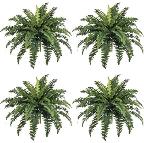 FOREST PRINCE 4 PCS Artificial Ferns Outdoor, 33In Boston Fake Plants for Indoors, Home Decor, Windowsill, Garden Decorations (39 Fronds)