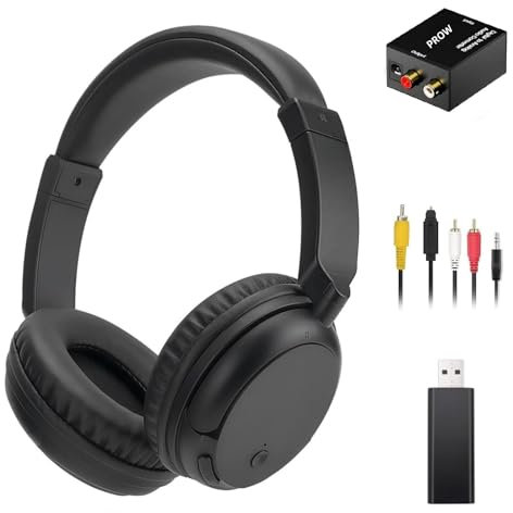 PROW Cuffie Senza Fili per TV, Cuffie Bluetooth5.3 Over-Ear con Funzione Radio RM, Cuffie TV Senza Fili Leggere per Anziani, 30 Ore di Riproduzione, Supporto Uscita Audio Coassiale Ottica RCA AUX USB