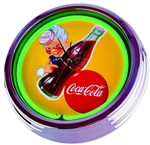 US-Way.de Sprite Boy Coke WallClock Deko-Clock – 44 cm Durchmesser, Deko-Wanduhr ohne Tickgeräusche und gut lesbares Display, USA 50er-Jahre-Stil Neon-Uhr für Küche, Wohnzimmer, Büro (Grün)