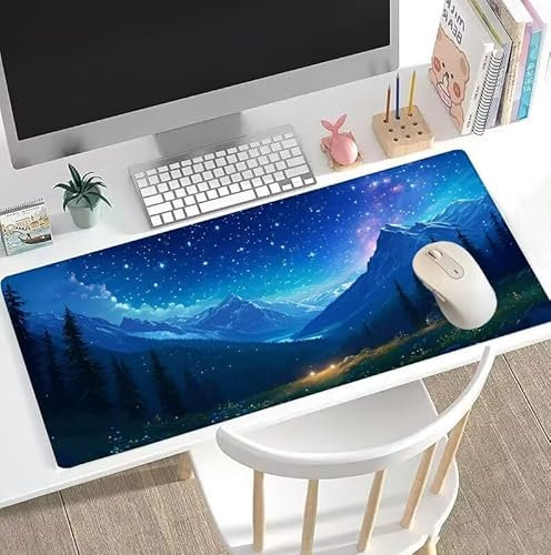 Tapis de Souris Nuit Tapis de Souris Gamer XXL 1600x800x3mm Gaming Accessoire, Tapis de Souris Montagne Tapis Souris Résistant à l'eau avec Base en Caoutchouc antidérapant, Deco Bureau Travail W5-767