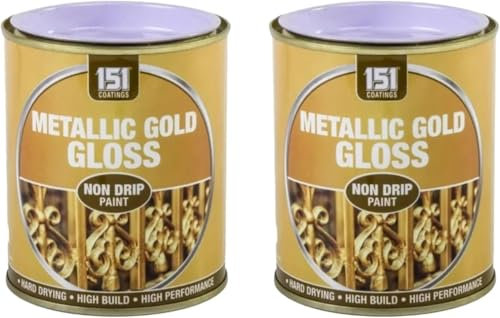 MIXEL Metallic Gold Gloss Non-Drip Paint, Quick-Drying, DIY Enthusiasts, Perfect For Wood, Metal, Glass, Ceramics, Interior And Exterior Use, Ideal For Home Décor, Crafts, 300ml, (2 Pcs)
