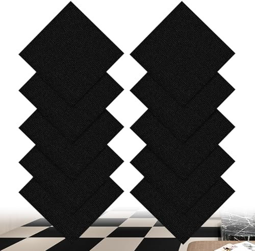 10 Stück Teppichfliesen 30x30cm Bodenbelag Selbstklebend - Nadelfilz Selbstklebendes antistatisches Band Rutschfestes Latex-Leiser quadratischer Streifenteppich für Büro und Gewerbe (Schwarz)