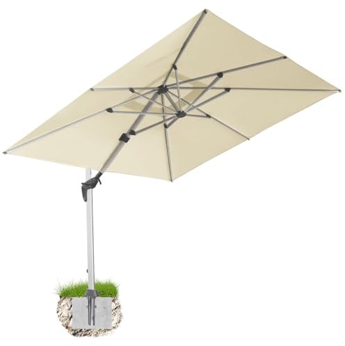 anndora Aluminium Ampelschirm 300 x 400 cm mit Kurbelsystem - Drehbar, Neigbar, Kippbar - Marktschirm, Gartenschirm - Farbe Natural mit Bodenanker