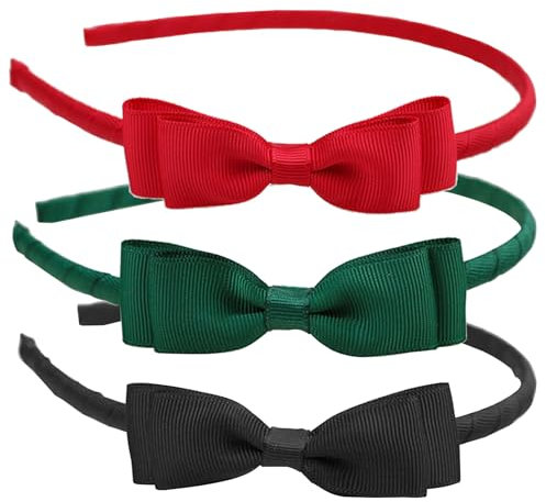 AYNKH 3pcs école Bow Noir, vert, rouge, cerceau, Bow girl uniforme ruban ensemble, petite fille tout - petit cadeau d'anniversaire adolescent nouvel an accessoires de cheveux