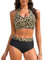 Vijamiy Women's Bikini Sets High Waisted Tummy Control Two Piece Swimsuit Push Up Padded Sexy Neck Hanging Bikini Top Beach Pool Swimwear(Leopard Black,M)