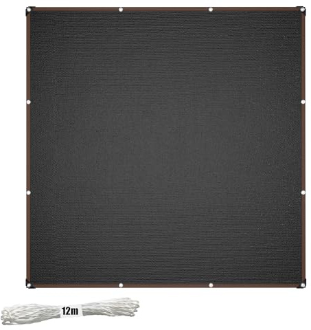 PEILU Garten Sonnensegel 3x3m Quadrat Segeltuch mit Ösen & 12m Befestigungsseile Windabweisend Schattiernetz aus 150g/m² HDPE UV-Schutz Schattenspender für Terasse Balkon Pool