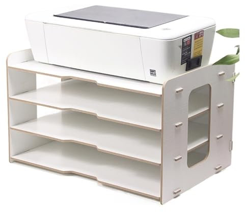 xiuling4568 Büromöbels Druckerregal, Verdickter Aktenhalter, Holz-Desktop-Mehrschicht-Bürobücherregal mit 4 Gittern, A3-Papieraufbewahrungsbox, Informationsbox Drucker Desktops(White)