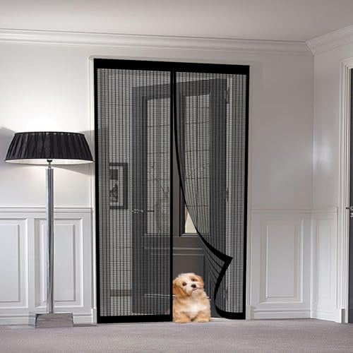 Fliegengitter Tür Magnet 80 x 200 cm Fliegengitter Tür Ohne Bohren Magnet Balkontür Luft Kann Frei Strömen Fliegengittertüren für Fenstertüren, Haustür, Schwarz