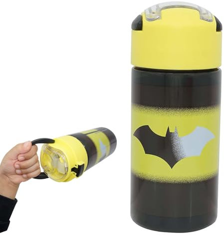 Batman Kids Water Bottle 530ml, BPA-Free Tritan, Leak-Proof, Flip Straw, Push Button, Lightweight, Black, 18x7.5cm, School, Sports, Travel, Reusable, Durable, Easy-Clean