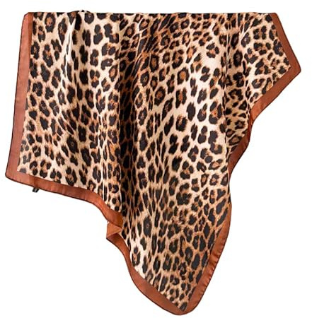 GIMIRO Foulard pour femme 70 x 70 cm en soie simulée fleurs écharpe cravate, bandana pied-de-poule, Léopard marron noir, 70cm x 70cm