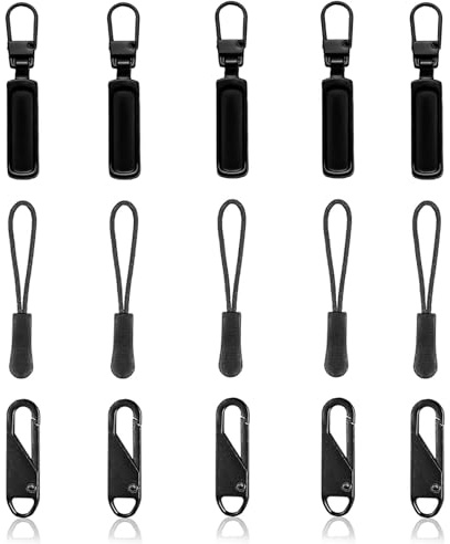 15Pcs Spare Zipper Pulls, Universal Zip Puller Replacement, Zipper Pull Replacement, Removable Zip Pulls for Purse, Clothes, Jeans, Suitcase, Luggage, Backpacks, Jackets (Black)