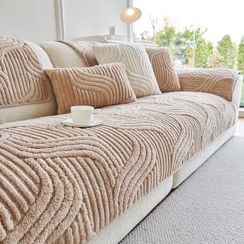 Couch Überzug Sofaüberwurf Sofabezug 1 2 3 4 Sitzer, Sofa-Schutzhülle mit Rutschfester Unterlage,Neue Universelle Solide Strukturierte Sofa Überzug für Wohnzimmer(Khaki,70 * 70cm)