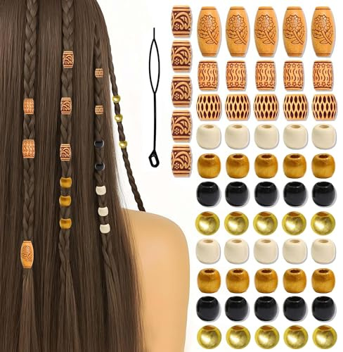 TUKEVA 60 Pcs Perline a Tubo per Capelli Accessori Anelli a spirale Dreadlocks perline a tubo accessori per trecce per fai da te Capelli e Trecce Capelli (Multicolore)