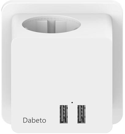 3 Fach SCHUKO Steckdosenwürfel mit 2 USB ohne Kabel, Kompakteste Dabeto Steckdosenadapter kindersicherung,Flammhemmendes Material,Leicht zu Tragen,(Weiß)