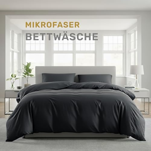 Lavea® Bettwäsche-Set, 2 Bettbezüge 220x240cm, 2 Kissenbezüge - Anthrazit | Bettwäsche aus Mikrofaser – weich, atmungsaktiv, hypoallergen, pflegeleicht und mit Markenreißverschluss
