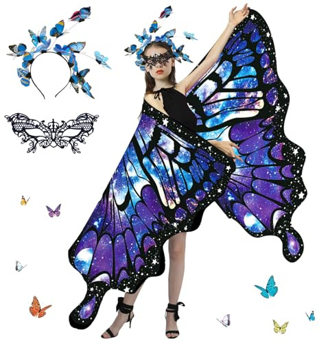 Schmetterling Kostüm Damen,Schmetterling Umhang,Schmetterlingsflügel Erwachsene,Schmetterlingskostüm,Karneval Kostüm Damen,für Cosplay Karneval Halloween Weihnachte