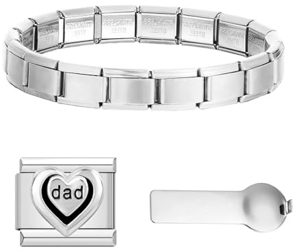 CENCERY 3-in-1 Italian Charm Bracelet Starter Kit, 9mm Stainless Steel Gold Italian Link Bracelet with Charms & Removal Tool, Compatible with Italian Charms (DAD)
