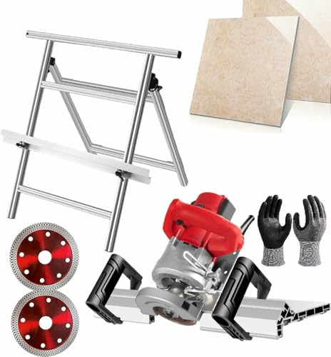 Electric Tile Chamfering Tool - Bevel Cutter with 2 Diamond Blades & Water Pump for Dust Clean Cutting of Ceramic/Porcelain Tiles