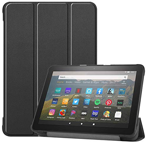 Étui avec support pour tablette Fire HD 8 (12ème génération, version 2024), arrière rigide en cuir synthétique de qualité supérieure avec fonction veille/réveil automatique, coque de protection légère