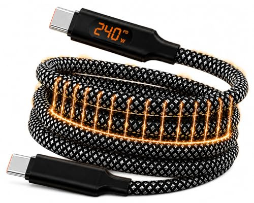 WK Electrical 240W USB C to USB C Cable 1.5M, LED Digital Display Fast Charging Cable, Magnetic Braided USB C Charger Cord, PD3.1 Type C Cable for Laptop Tablet Phone, 480Mbps Data Transfer