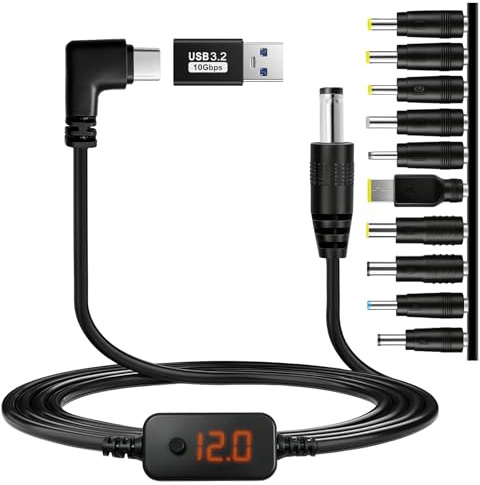 USB C PD to DC Adapter Power Cable Charger 60W PD Fast Charging 5V 9V 12V 15V 20V Adjustable Voltage Type C to 5.5x2.1mm Universal Converter with 10 DC Conversion Heads for Router Camera Laptop