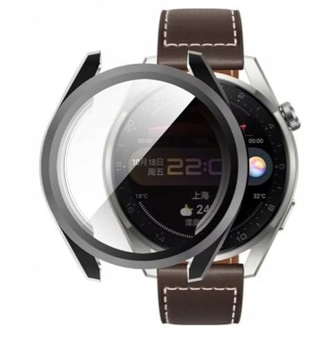 Techsuit für Huawei Watch 3 Pro Hülle und Displayschutz mit Gehärtetem Glas, HD Klarheit, Volle Abdeckung, Kratzschutz, Schlankes Design, Defense360 Pro, Schwarz