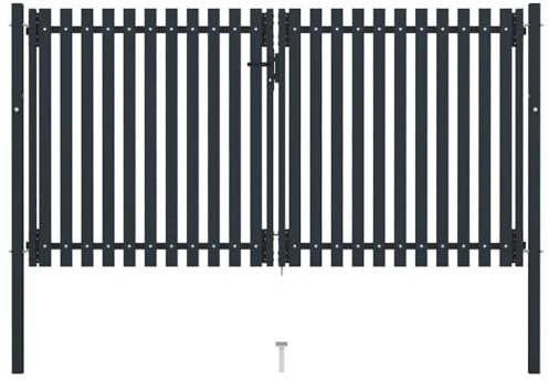 Foknhdi Doppelflügel Gartentor 306 x 200 cm Anthrazit aus pulverbeschichtetem Stahl Modernes Design mit Schloss und Griff Robustes Einfahrtstor for Garten Hof und Nebeneingang