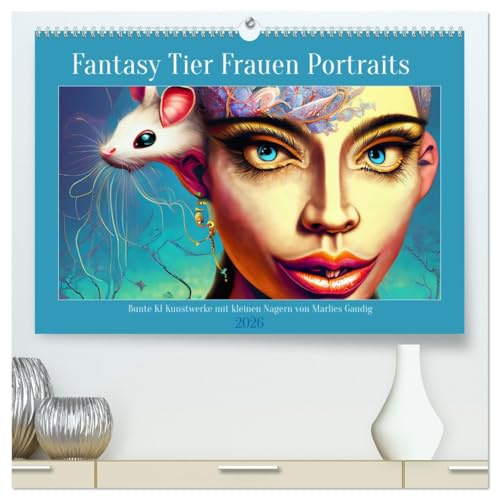 Fantasy Tier Frauen Portraits (hochwertiger Premium Wandkalender 2026 DIN A2 quer), Kunstdruck in Hochglanz: Bunte Kunstwerke, halb Mensch halb Tier (CALVENDO Kunst)