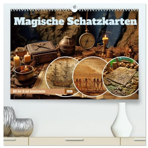 Magische Schatzkarten (hochwertiger Premium Wandkalender 2026 DIN A2 quer), Kunstdruck in Hochglanz: Magische Schatzkarten sind geheimnisvolle und ... legendären Schätzen weisen. (CALVENDO Orte)
