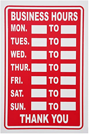 Business Hours Sign Red High Contrast Opening Closing Times Shop Door Notice