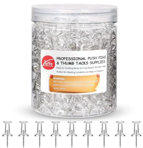 Yalis Push Pins 600 Count, Standard Clear Thumb Tacks Steel Point and Clear Plastic Head