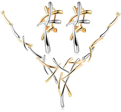 Epinki Damen Schmuck-Set, Edelstahl Baum Geäst Form Ohrringe Halskette 43+5.5CM