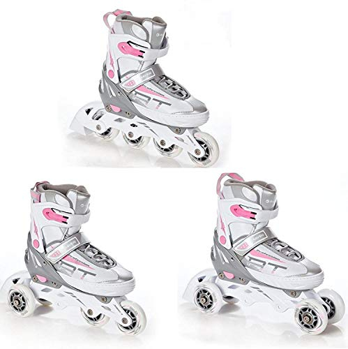 RAVEN Profession 3in1 Inlineskates Triskates Rollschuhe Inliner für Kinder und Erwachsene verstellbar (White/Pink, 38-42 (25cm-27,5cm))