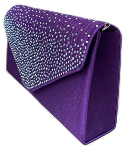 LeaHWard Diamante Clutch Purses Crystal Sparkly Beaded Handbags Prom Bridal Wedding Bag (Purple 074)