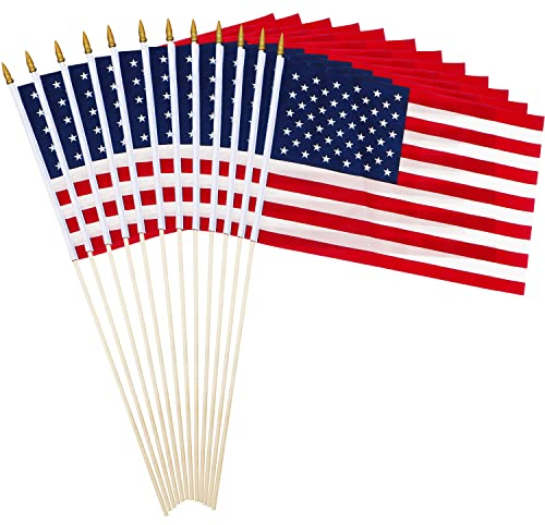 Anley Bandera de los Estados Unidos, 18 x 12 Pulgadas, Bandera de Madera Maciza de 30 Pulgadas con Parte Superior de Lana, Color Vivo y Duradero (1 docena)