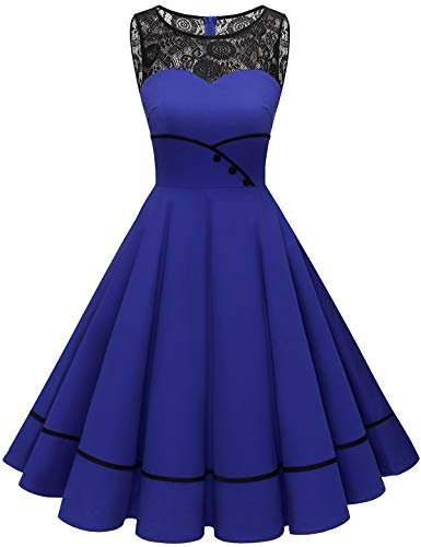 Bbonlinedress Vestido Vintage para Muejeres de Fiesta Cóctel Rockabilly Clásico sin MangasRoyalblue XS