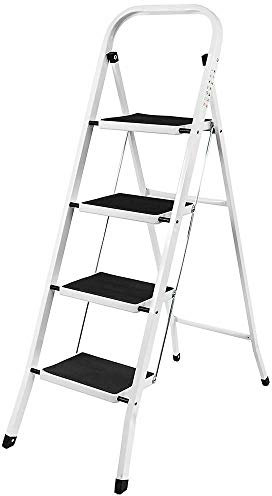 Superior 4 Step Ladder Non Slip Tread Safety Kitchen Heavy Duty Ladders, 5 Year Warranty