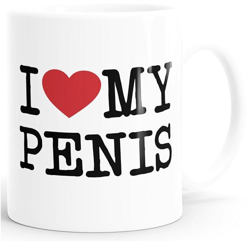 MoonWorks® Kaffee-Tasse Spruch I love my Penis/Pimmel Boobs I love your Boobs/Penis Bürotasse lustige ironische Kaffeebecher my Penis weiß Keramik-Tasse