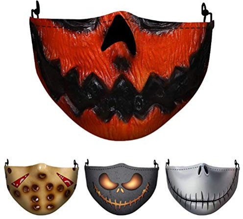 NAQ Timess 4 Stücke Mund und Nasenschutz Wiederverwendbarer waschbarer Mundschutz Unisex Halloween Mundschutz 3D Druck Lustig Motive Multifunktionstuch Lustiger Druck Gesichtsschal für Party Bar (B)