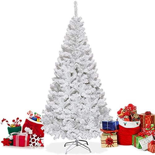 RELAX4LIFE 210 cm Künstlicher Weihnachtsbaum Weiß, Tannenbaum mit 950 Zweigspitzen & Metallständer, Naturgetreu & Schnellaufbau, Christbaum PVC-Nadeln, Weihnachtsdeko für Zuhause, Büro, Geschäfte