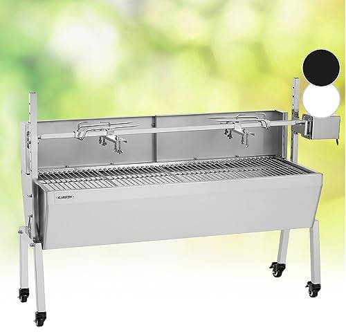 KLARSTEIN Tourne Broche Electrique 2 en 1, Mechoui, Rotisserie et Gril de Barbecue, Broche Cochon de Lait, Tourne Broche Barbecue avec Vitre, Rotissoire, Housse de Pluie, BBQ Grill Barbecue sur Roues