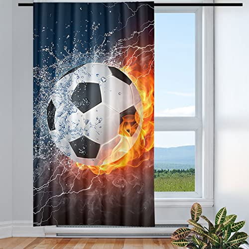 Violetpos Vorhänge Gardinen für Wohnzimmer Schlafzimmer 1 Stück Fußball Flamme Feuer 135x175cm W/H