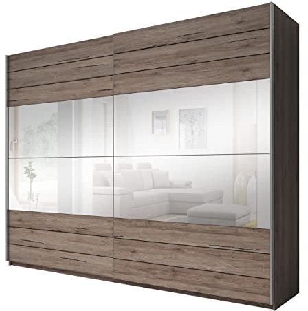 Schwebetürenschrank Galaxy Kleiderschrank Schiebetürenschrank Schlafzimmer Kleidestange Einelgeboden Schiebetür Spiegel (270 cm breit, Sanremo Eiche)