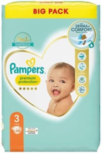 Pampers Baby blöjor storlek 3 (6–10 kg) premiumskydd, midi, 68 stycken, stor förpackning, bästa komfort och skydd för känslig hud