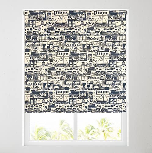 Navy Blue Boats & Lighthouse Daylight Roller Blind - Free Cut to Size (6ft (183cm))