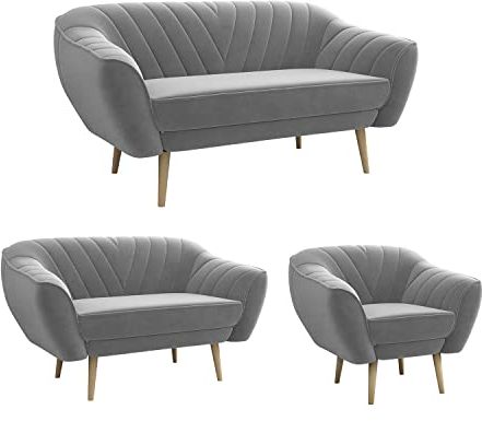 MKS MEBLE Sofa - Moderne Sofa Set 3+2+1 - Skandinavische Deko Polstersofa - Viki Zwei Loungesofas und Sessel - Sechs Personen Grau