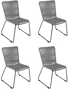 SAM 4er Set Outdoor-Seilstuhl ISRA, Seilbespannung aus Polyester, Farbe Grau, schwarzes Eisen-Gestell, Gartenstuhl/Rope Chair im modernen Design, für Balkon & Terrasse und Garten