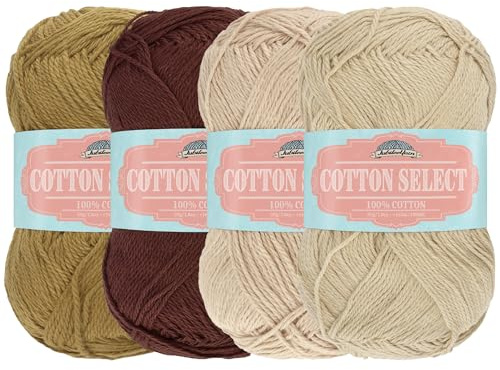 BambooMN JubileeYarn Cotton Select Yarn - Sport Weight - 50g/Skein - Shades of Brown - 4 Skeins