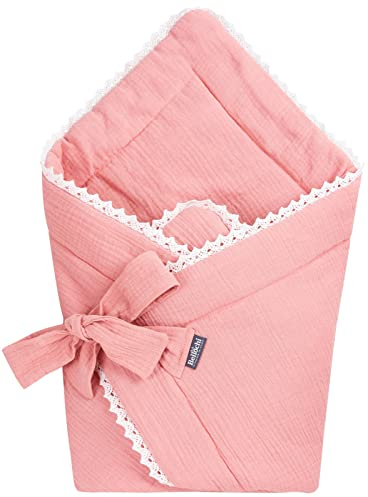 Bellochi 2in1 Baby Einschlagdecke Babyhörnchen - 75 x 75 cm - 100% Musselin Wickeldecke - für Kinderwagen, Babybett oder Kindersitz - Ganzjährig - ÖKO-TEX Zertifiziert (Cuddly Muslin Pink)…