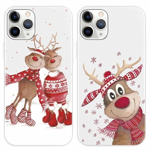 Yoedge 2 Stück Hülle für Apple iPhone 11 Pro 5,8, Weiß Weich TPU Silikon Weihnachten Handyhülle mit Elch Muster Motiv, TPU Stoßfeste Soft Slim Case Cover für iPhone11 Pro, Elch